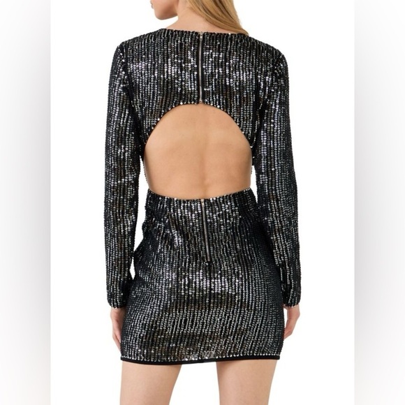 Endless Rose Black Open Back Long Sleeved Silver Sequin Dress - Picture 1 of 9
